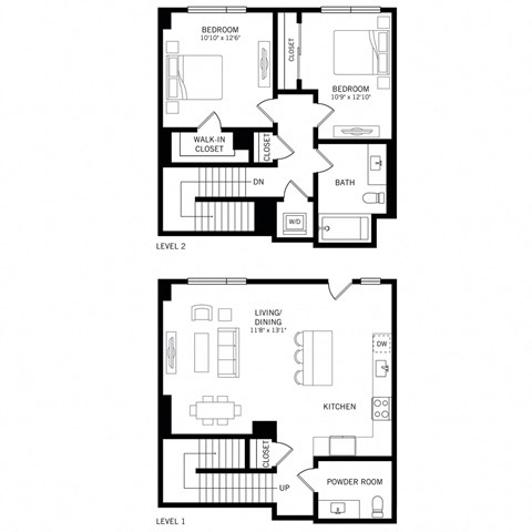 a floor plan of a two bedroom